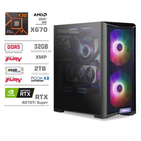 Gaming računalnik MEGA S10 AMD Ryzen 7-7800X3D | 32GB-DDR5 | RTX4070Ti Super | 2TB-NVMe | Brez OS