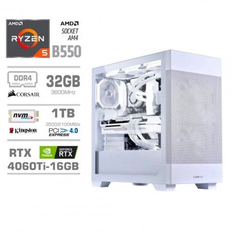 Gaming računalnik MEGA S7X AMD Ryzen 5-5600X | RTX4060Ti | 32GB | 1TB-NVMe | Brez OS | Bel