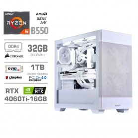Gaming računalnik MEGA S7X AMD Ryzen 5-5600X | RTX4060Ti-16GB | 32GB | 1TB-NVMe | Brez OS | Bel