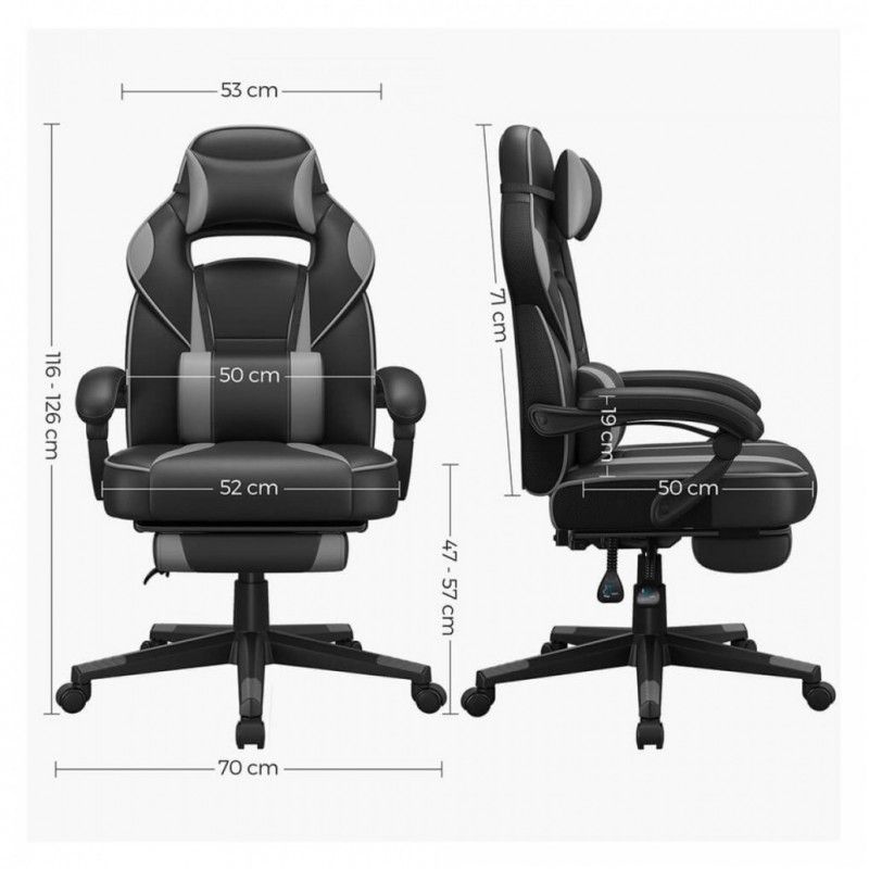 Stol gaming Songmics črno-siv (OBG073B03V1)