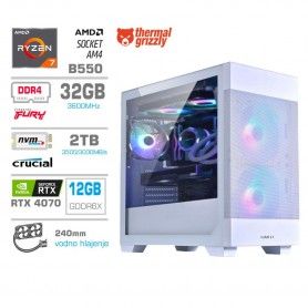 Gaming računalnik MEGA S7X AMD Ryzen 7-5700X | RTX4070 | 32GB | 1TB-NVMe | Brez OS | Bel