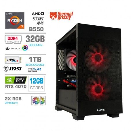 Gaming računalnik MEGA S7X AMD Ryzen 7-5700X | RTX4070 | 32GB | 1TB-Nvme | Brez OS | Rdeče-Črn + Estetski kabli