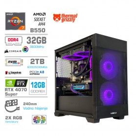 Gaming računalnik MEGA S7X AMD Ryzen 7-5700X3D | RTX4070 Super | 32GB | 2TB-NVMe |Brez OS | Vijola-Črn + Estetski kabli