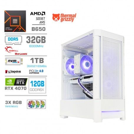 Gaming računalnik MEGA S8 AMD Ryzen 7-7700X | RTX4070 | 32GB-DDR5 | 1TB-NVMe | Brez OS | Bel + Estetski kabli