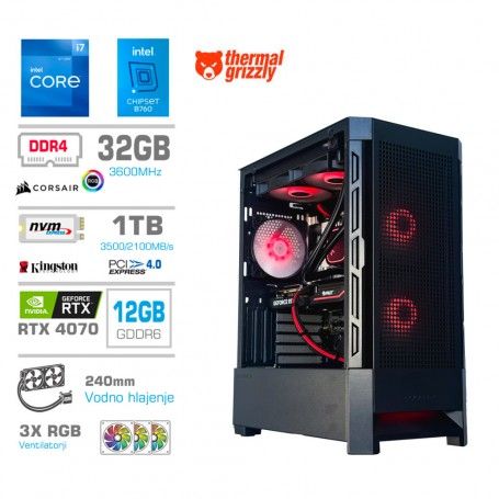 Gaming računalnik MEGA S8 Intel Core i7-12700K | RTX4070 | 32GB | 1TB-NVMe | Brez OS | Črn + Estetski kabli