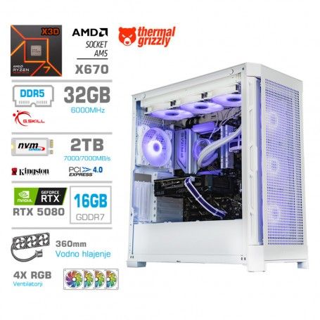 Gaming računalnik MEGA S11 AMD Ryzen 7-7800X3D | RTX 5080 | 32GB-DDR5 | 2TB-NVMe | Brez OS | Vijola-Bela + Estetski kabli