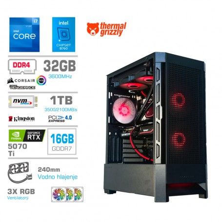 Gaming računalnik MEGA S8 Intel Core i7-12700K | RTX5070Ti | 32GB | 1TB-NVMe | Brez OS | Črn + Estetski kabli