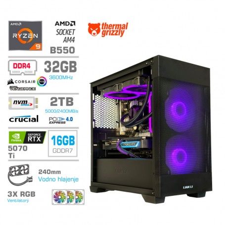 Gaming računalnik MEGA S7X AMD Ryzen 9-5950X | RTX5070Ti | 32GB | 2TB-NVMe | Brez OS | Črn + Estetski kabli