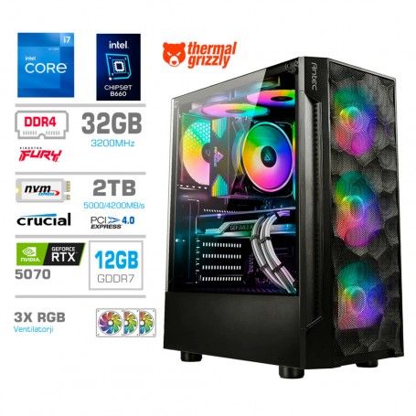 Gaming računalnik MEGA S7 Intel Core i7-12700K | RTX5070 | 32GB | 2TB-NVMe | Brez OS