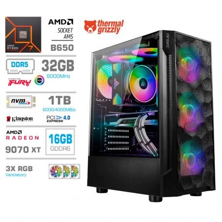 Gaming računalnik MEGA S7 AMD Ryzen 7-7700X | RX9070 XT | 32GB-DDR5 | 2TB-NVMe | Brez OS