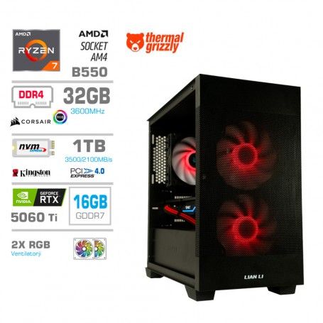 Gaming računalnik MEGA S7X AMD Ryzen 7-5800X | RTX5060Ti-16GB | 32GB | 1TB-NVMe | Brez OS | Črn + Estetski kabli