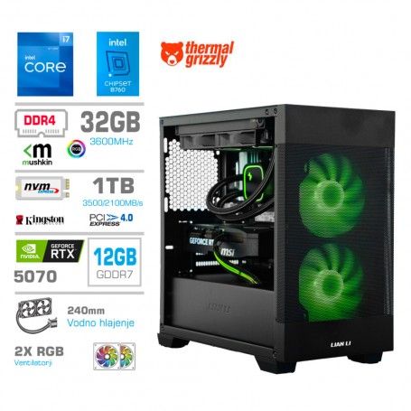 Računalnik MEGA MT S7X i7-12700K/RTX5070/32GB/1TB-4.0/750W/Brez OS/črna RGB + Estetski napaja...