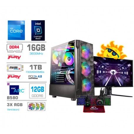 Gaming komplet Intel Core i5-12400F | 16GB | Intel B580 | 1TB-NVMe | Brez OS | 27" Samsung Odyssey G3 + Tipkovnica, miška sluša