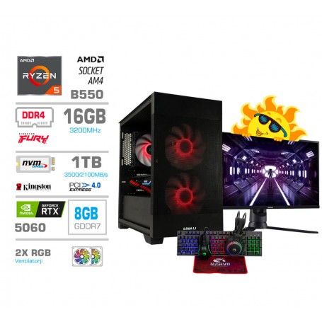 Gaming komplet AMD Ryzen 5-5600X | 16GB | RTX 5060 | 1TB-NVMe | Brez OS | 27" Samsung Odyssey G3 + Tipkovnica, miška slušalke