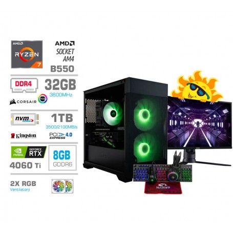 Gaming komplet AMD Ryzen 7-5700X | 32GB | RTX 4060Ti | 1TB-NVMe | Brez OS | 27" Samsung Odyssey G3 + Tipkovnica, miška slušalke