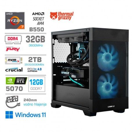 Gaming računalnik MEGA S7X AMD Ryzen 7-5800X | RTX5070 | 32GB | 2TB-NVMe | Win 11 Home | Črn + Estetski kabli