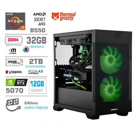 Gaming računalnik MEGA S7X AMD Ryzen 7-5800X | RTX5070 | 32GB | 2TB-NVMe | Brez OS | Črn + Estetski kabli